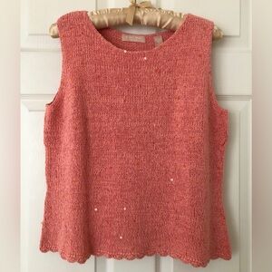 Kate Hill Silk Blend Sleeveless Sweater with Sequins Peach Size Large